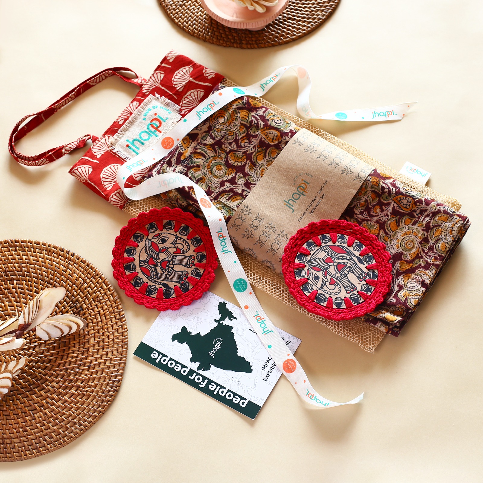 Kalamkari runner with Madhubani coasters